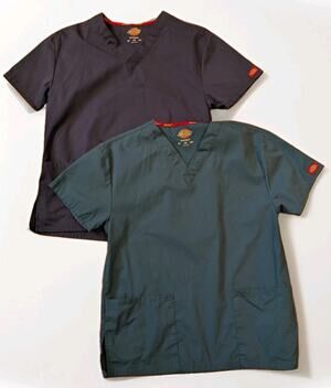 Dickies Scrub Tops Womens Small Lot of 2 Blue Teal V Neck Medical Nurse